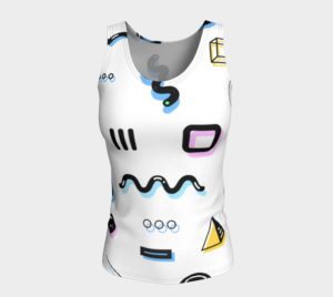 White Retro Pattern Fitted Tank Top