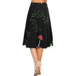 Women's Black With Green Leaves Printed Crepe Skirt