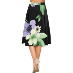 Women's Black Floral Print Crepe Skirt