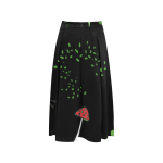 Women's Black With Green Leaves Printed Crepe Skirt