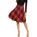 Red Checkered Pleated Midi Skirt