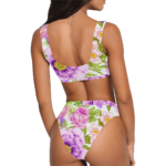 Purple Floral High-Waisted Bikini Swimsuit