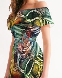 Wildlife Pattern Off Shoulder Dress