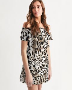 Tiger Pattern Off Shoulder Dress